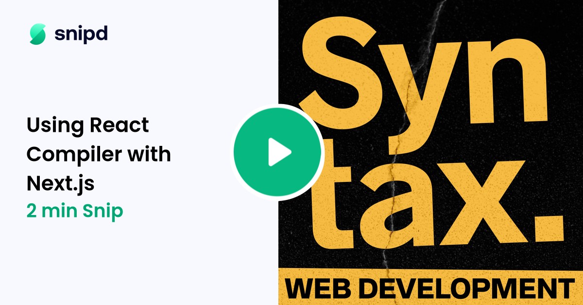 Using React Compiler with Next.js | 2min snip from Syntax - Tasty Web ...
